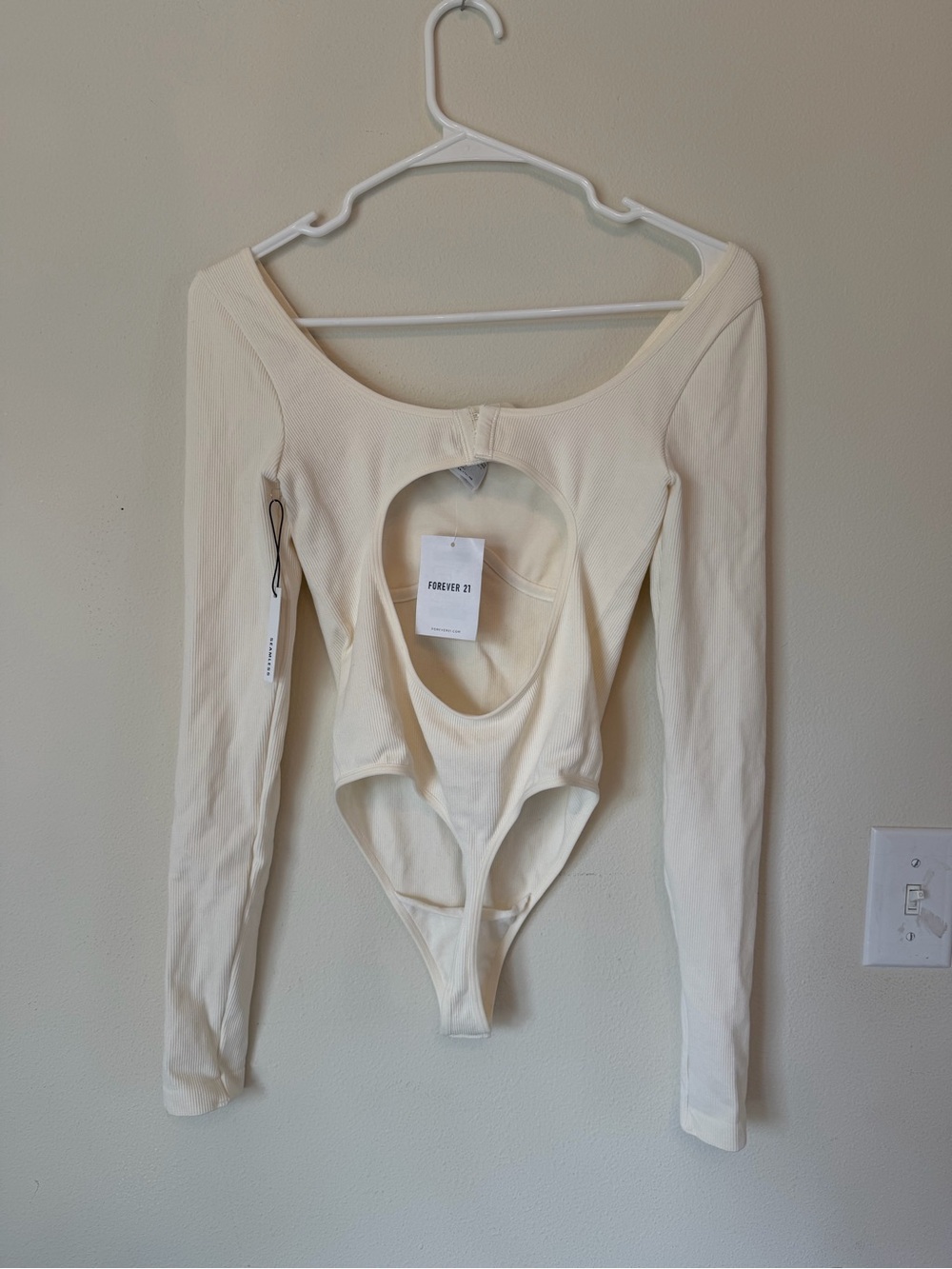 Forever 21 Cream Open-Back Long Sleeve Bodysuit - selling all for $12